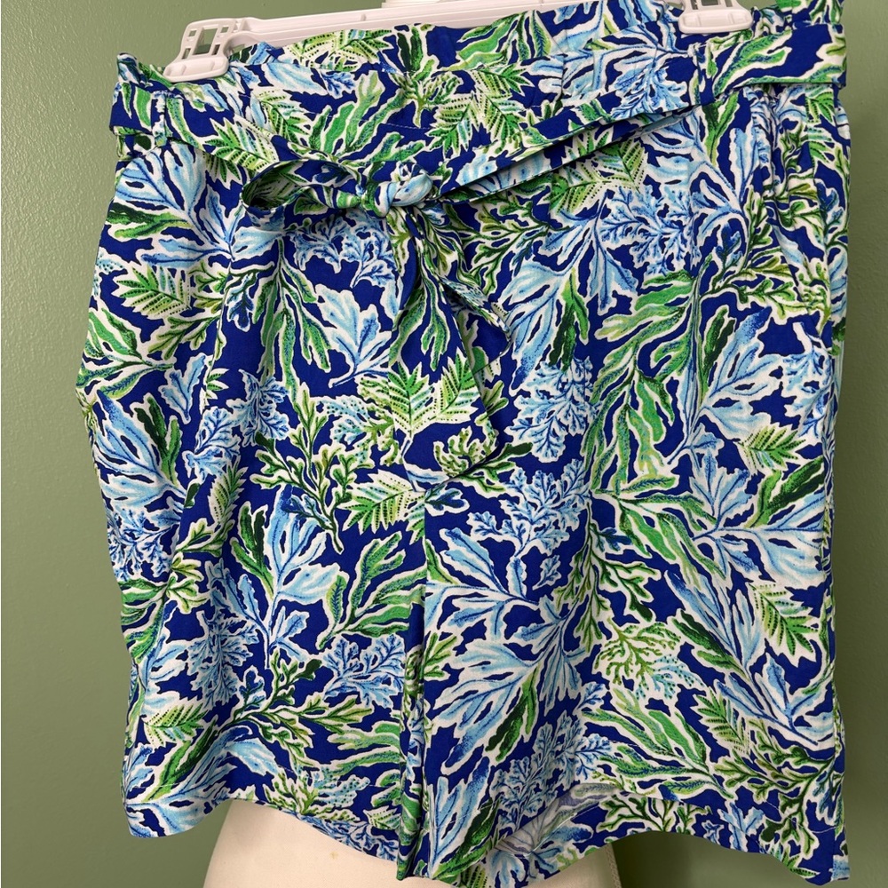 Floral Blue and Green Women's Shorts - Picture 2 of 7